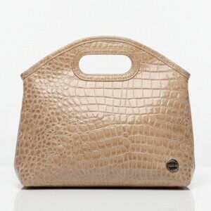 NEW Soho Faux Croc Clutch Tote Bag Tan  Vegan Patent Leather Glossy Purse